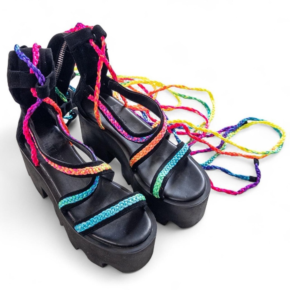 Dolls Kill Current Mood Colorful Strappy Platform Sandals